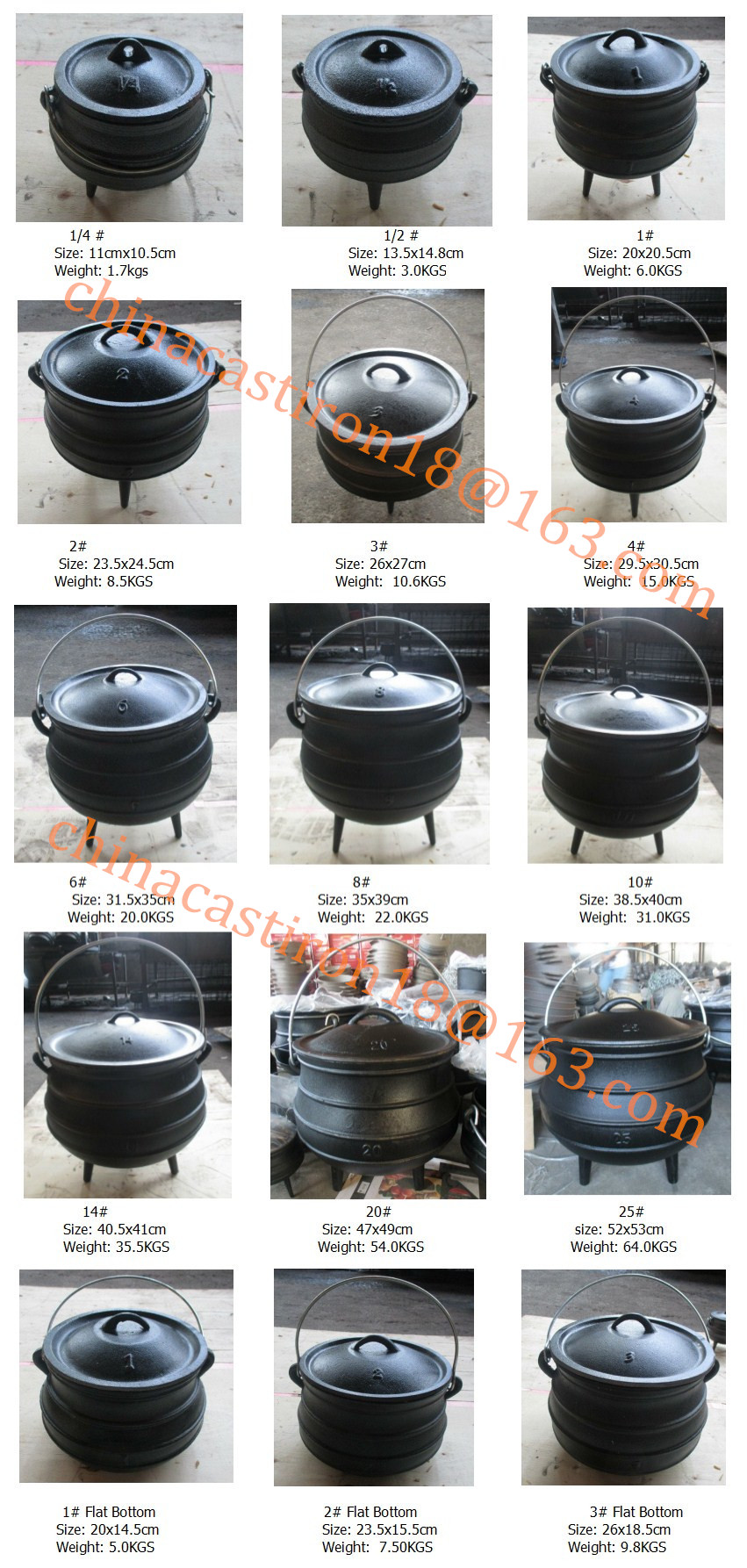 Potjie Cast Iron Flat Pot - 2 Quart Size 1/2